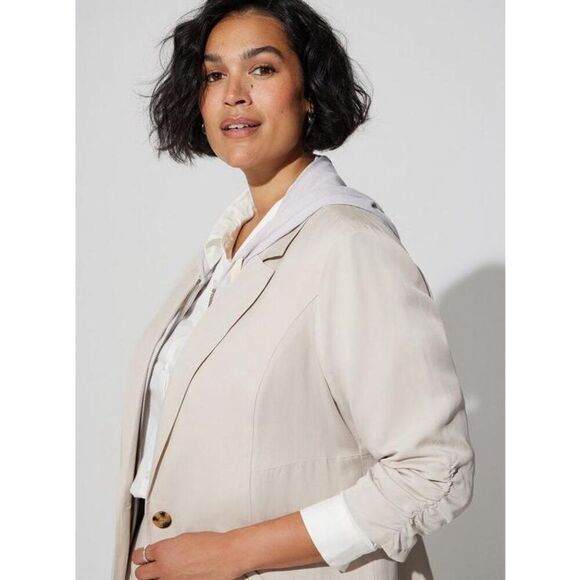 ✨Torrid Studio Linen Sz 2X Cream/Gray Blazer✨ - Picture 3 of 10